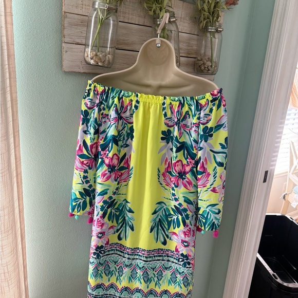 Lilly Pulitzer Floral Off-Shoulder Long Sleeve Dress - Yellow, Pink, Green - Picture 1 of 3